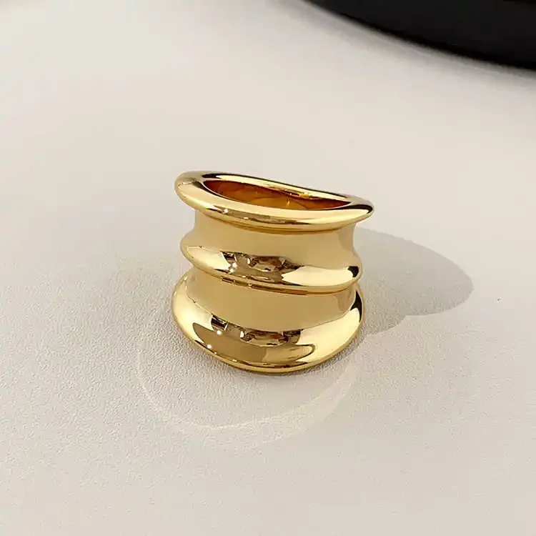 2026 Europe Brass Gold Plated Multi Layer Irregular Ring Woman Party Runway Jewelry Trend