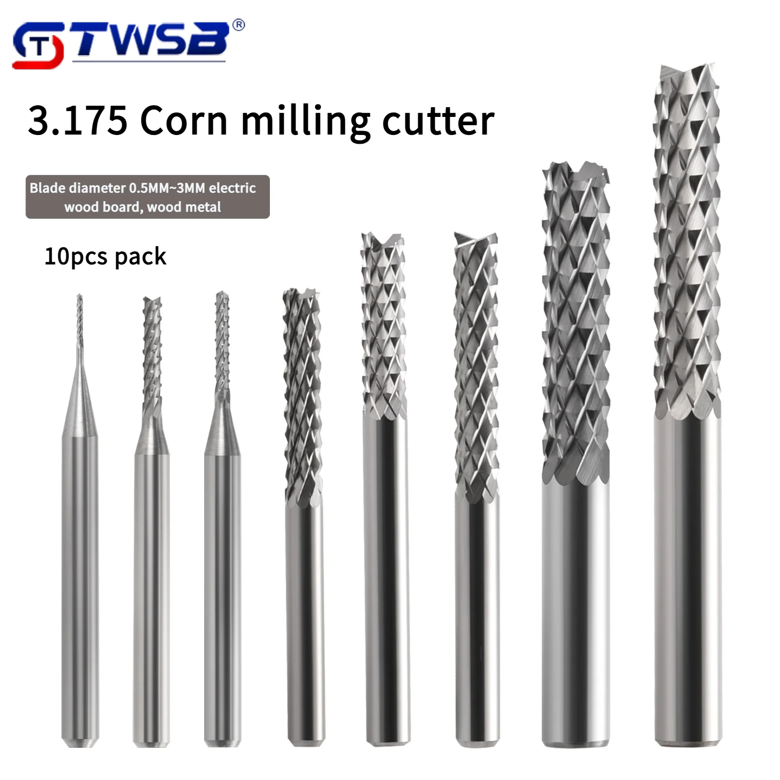 10 pcs tungsten steel corn tooth milling cutter tungsten carbide for engraving machine/PCP gong machine 0.5mm-3.175mm