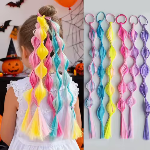 6pcs kids ponytail Hair Extensions Rainbow Color Hairpieces with  for KIds Girls-Great for Gifts, Holidays - Image 7