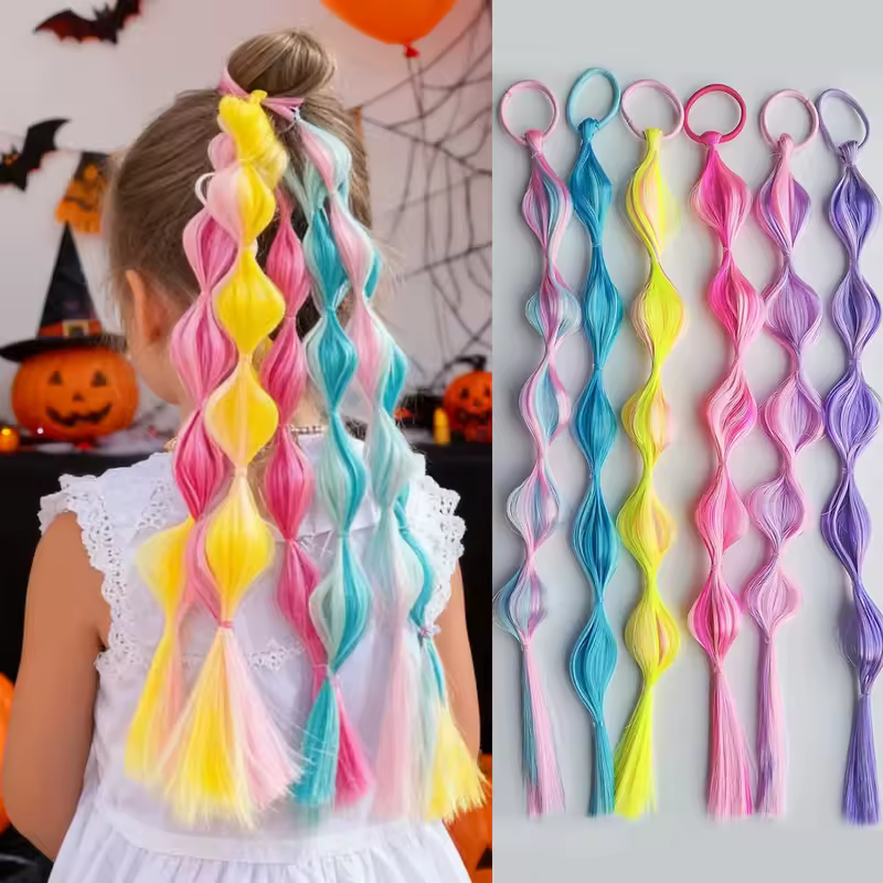6pcs kids ponytail Hair Extensions Rainbow Color Hairpieces with  for KIds Girls-Great for Gifts, Holidays - Image 7