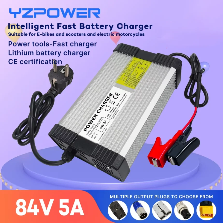YZPOWER 84V 5A Lithium Battery Charger 20S 72V Charger Lithium Battery Pack Power Tool Universal with Cooling Fan