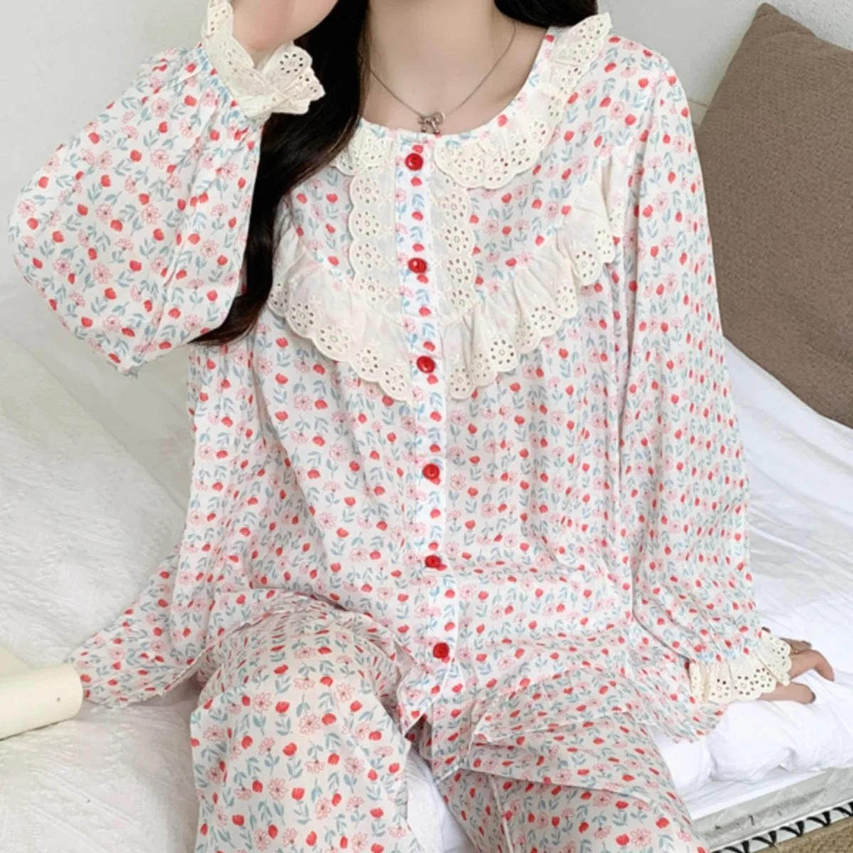 Pjs Setwomen's Pajama Setladies' Spring and Autumn Pajama Setnew Small Floral Patternsfashionable Home Clothes, Pajamascute