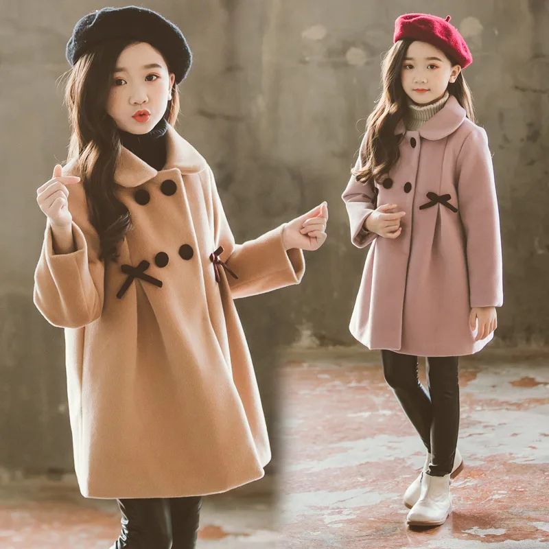 3-12 anni neonata vestiti invernali lana caldo cappotto di colore solido nuova moda coreana giacca lunga per bambini cappotto ragazza abbigliamento