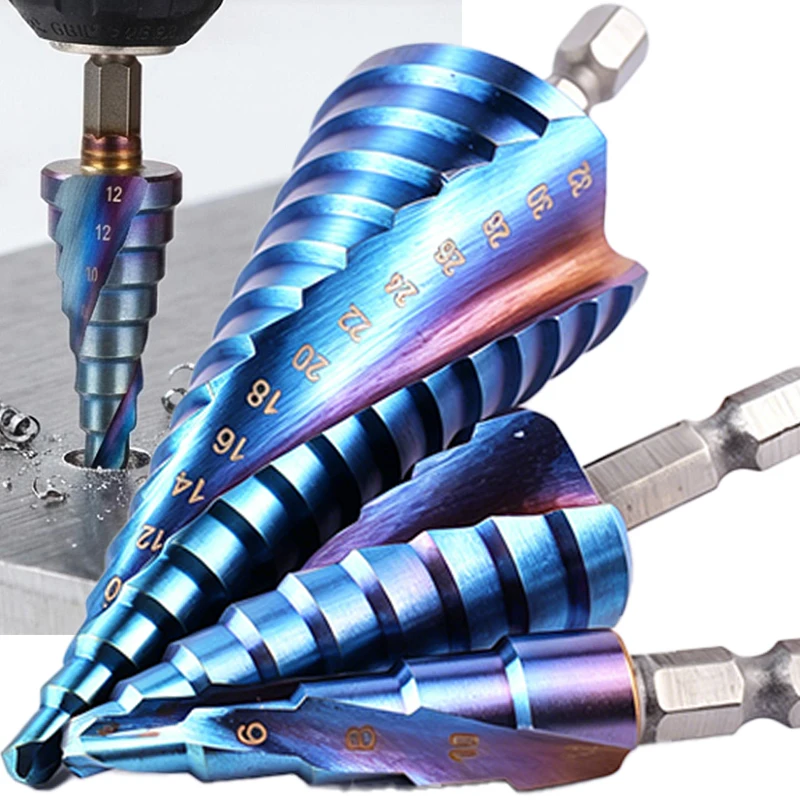 

HSS Nano Blue Coated Step Drill Bit Bearing Steel Tower Drill for Metal Wood Hole Cutter Step Cone Electric Drilling Power Tools