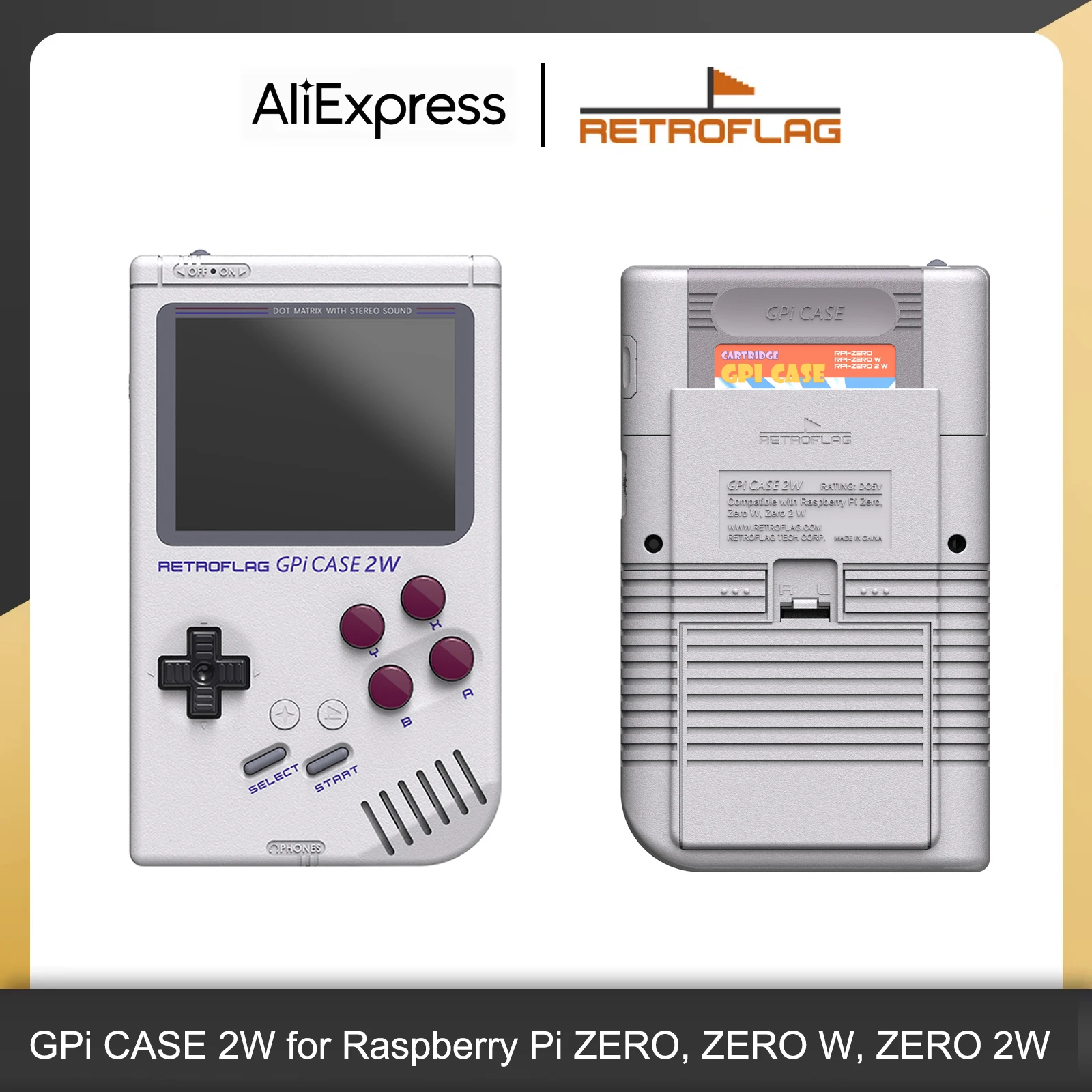 Retroflag GPi CASE 2W Compatible with Raspberry Pi ZERO, ZERO W, ZERO 2W with 3-Inch LCD Screen, Rechargeable Battery