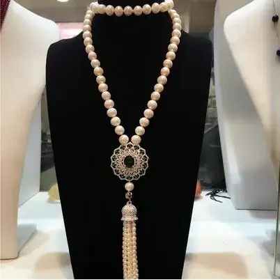 

design 9-10 mm white natural freshwater pearl fashion necklace sweater chain DIY micro inlay zircon accessories fashion jewelry