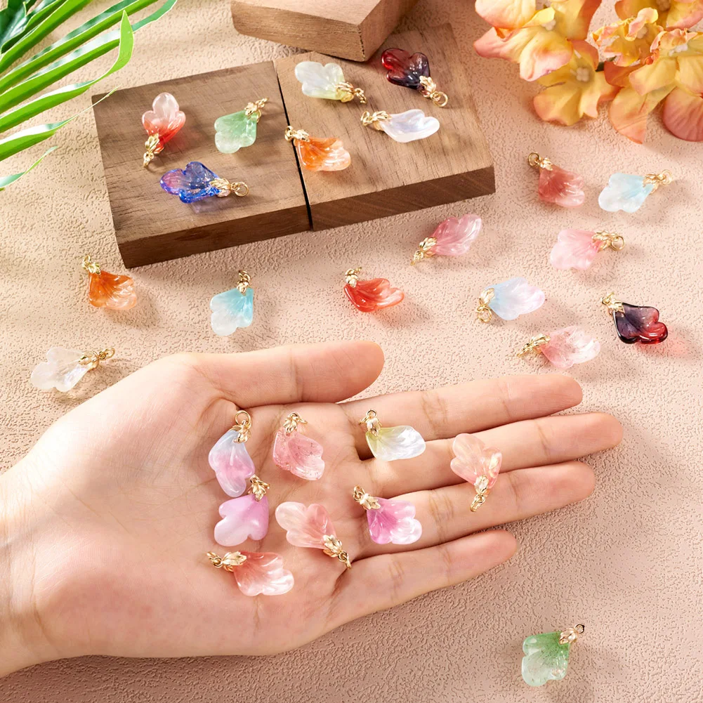 28Pcs Leaf Shape Lampwork Pendants with Brass Ice Pick Pinch Bails for Jewelry Making DIY Necklace Earrings Crafts Findings image 3