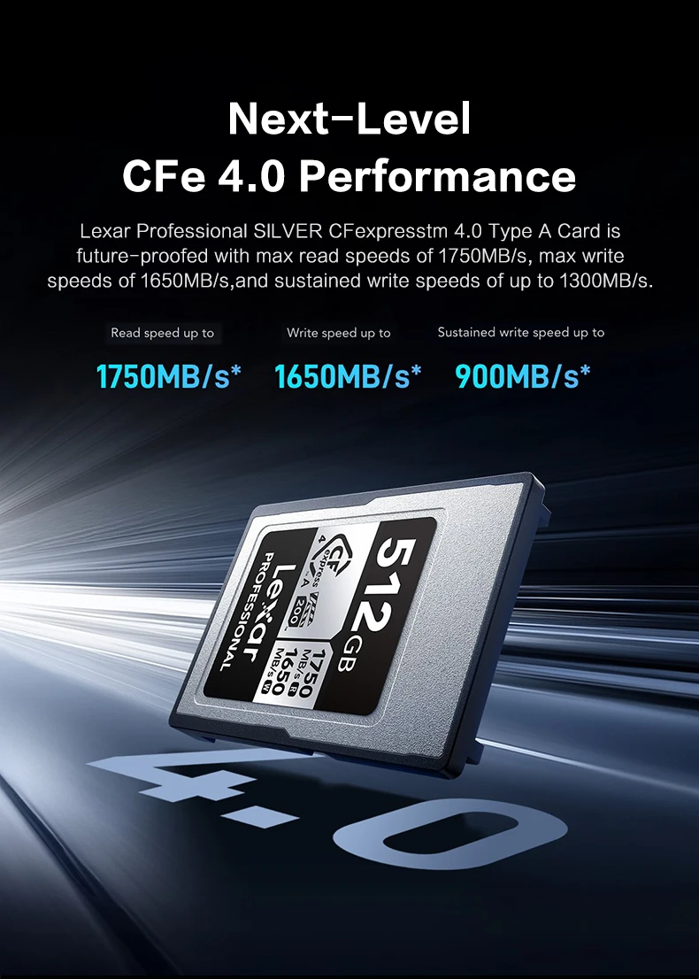Lexar Professional SILVER CFexpress 4.0 Typ A Karte 8K VPG200 IP68 256GB 512GB 1TB 2TB Lesen 1750MB/s Schreiben 1650MB/s Für Kamera – Detail 2