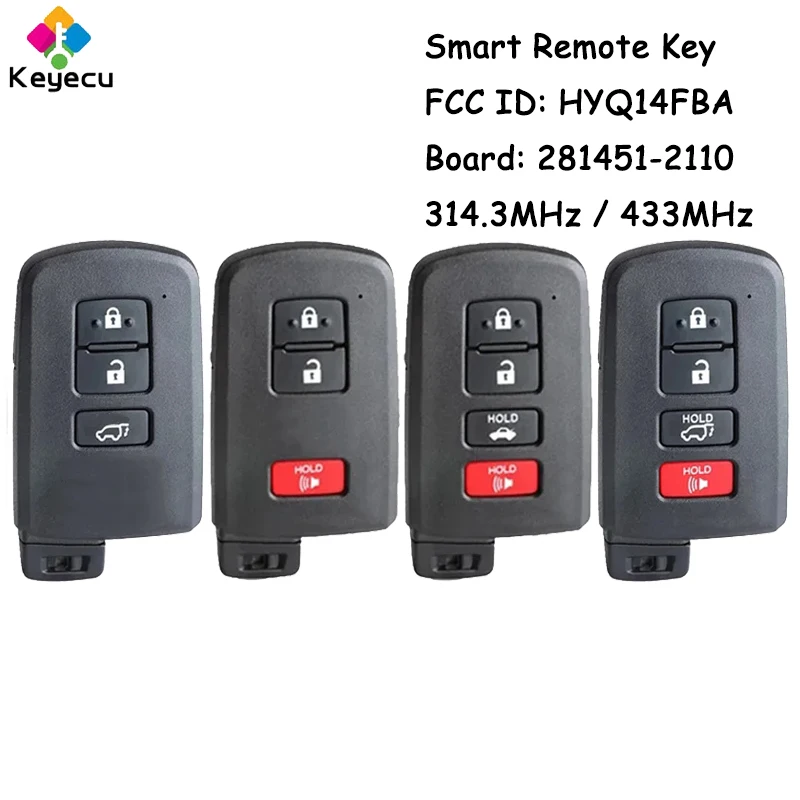 

KEYECU Smart Remote Control Car Key for Toyota Highlander Tacoma Prius C Land Cruiser Harrier Fob HYQ14FBA Board: 281451-2110