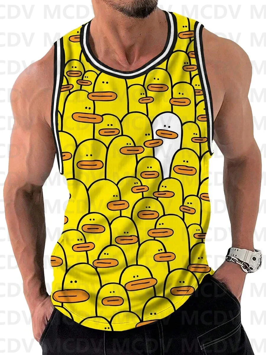 Casual Cartoon Pattern Print Crew Neck Tank Top 3D Printed Tank Tops Men Summer Tops