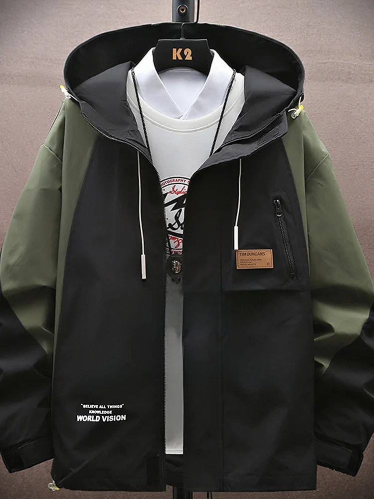 

plus Size Men's Jaet Casual Loose Fit Spring New Sle Hip Hop Hooded Windbreaker Fat Guy's Jaet Streetwear Polyester