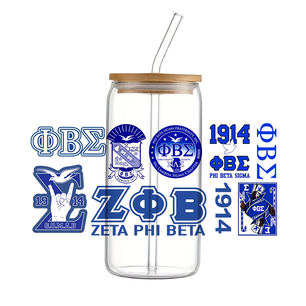 Phi beta sigma fraternidade uv dtf transferência adesivo à prova dwaterproof água transferências decalques para 16oz copo de vidro envoltório adesivos