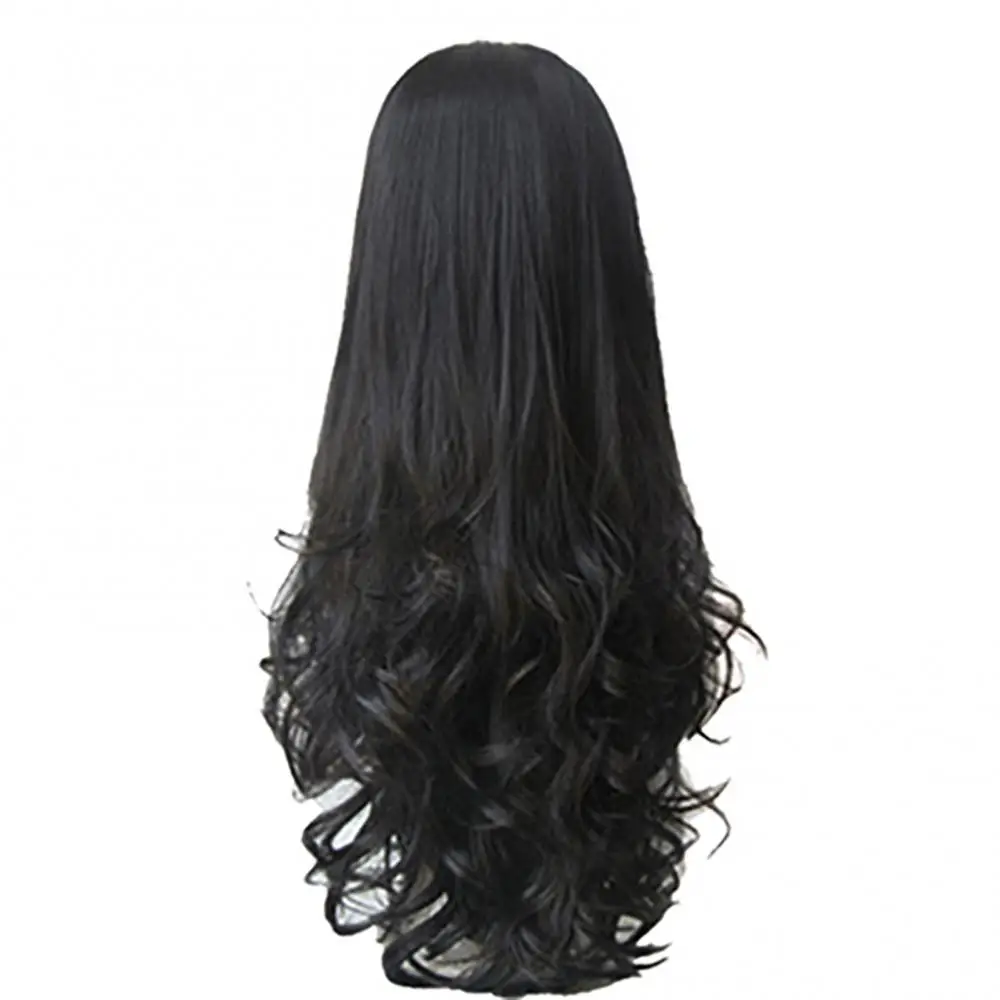 Extensão de cabelo ondulado para mulheres, faixa de cabelo de meia cabeça, peruca sintética, sem clipe, fio invisível, preto, loiro, elegante, 55-60cm, 1 pc