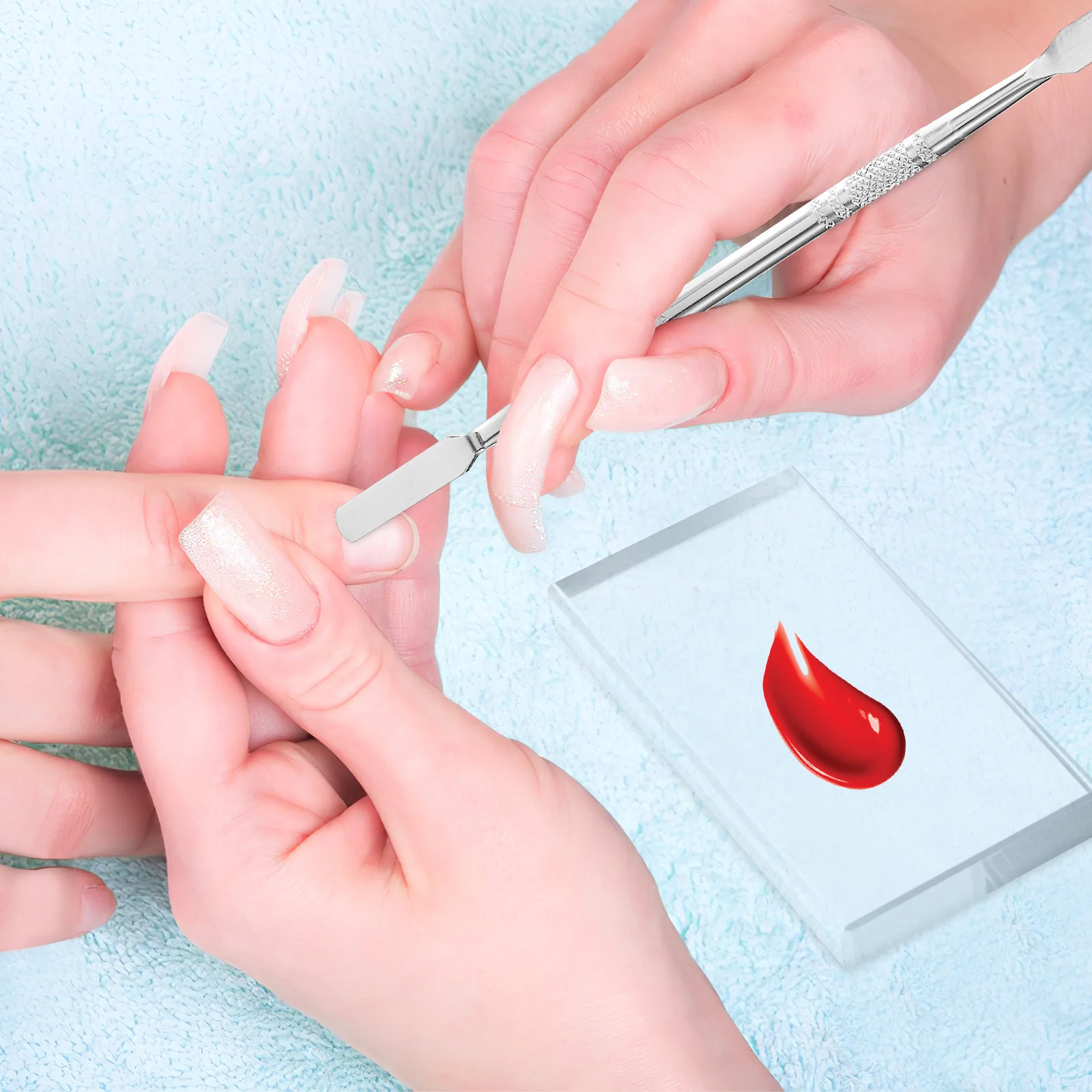 3個入り透明ガラスネイルアートパレットセット（ジェルポリッシュ、ファンデーションの混合用、両端ステンレス製キューティクルプッシャーキット付き）