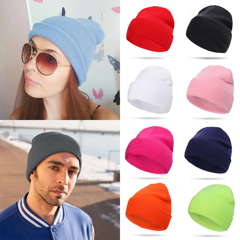 Embroidery Custom Text 61 Colors Sun French Beanies Knitted hats Winter thick caps Men Women Unisex Female Caps Warmer Bonnet