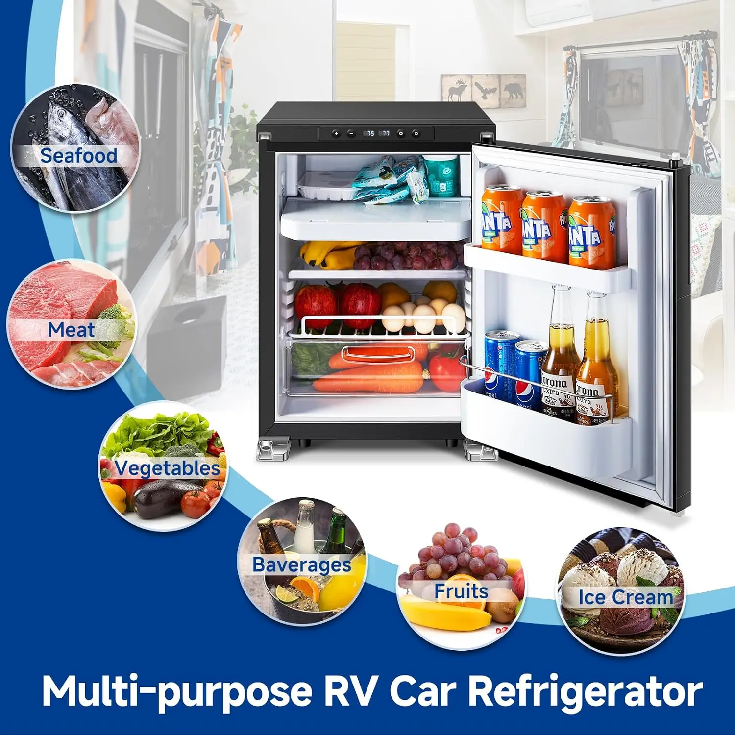 COOLER 12 Volt Refrigerator, 1.6cu.ft RV Fridge with APP Control | 45L RV Refrigerator Freezer with Lock, Portable Electric Cool
