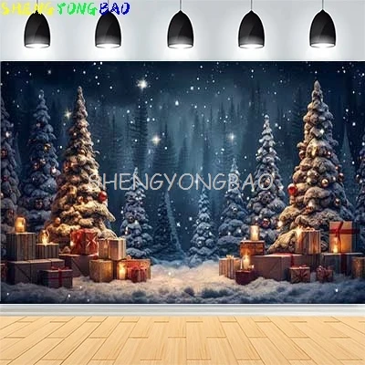 

Christmas Day New Year Party Photography Backdrops Prop Window Living Room Interior Xmas Tree Snow Theme Photo Background FN-13