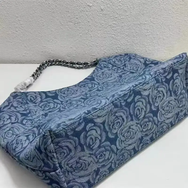 Denim Floral Tote Bags For Women Luxury Designer Handbags and Purses 2023 New In Lady Chain Large Capacity Shopper Shoulder Bag