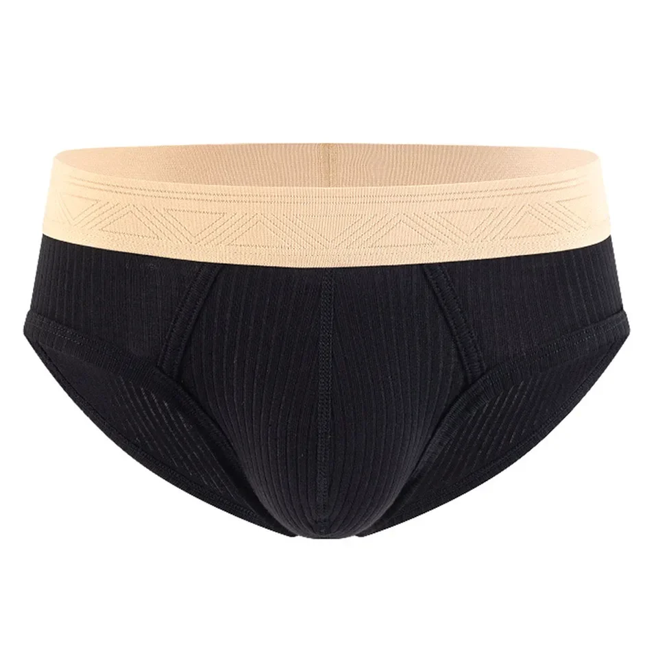 1pc Men Cotton Breathable Soft Briefs Mid Waist Underwear U Convex Pouch Solid Striped Texture Panties Comfortable Underpants