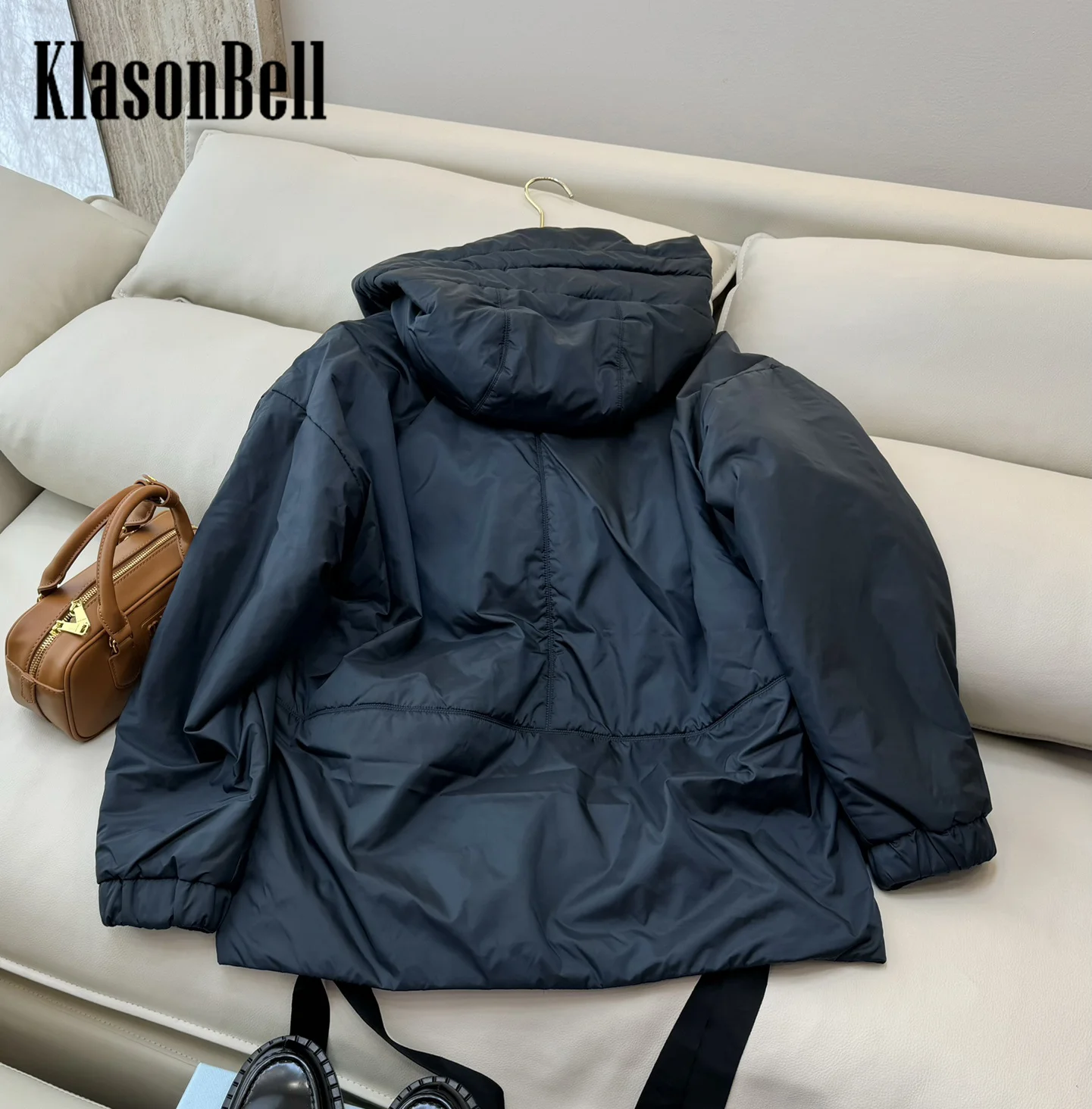 8.28 KlasonBell-Women Camel Hair Parkas Hooded Lace-up Long Sleeve Loose Double Zipper Keep Warm Mid-Length Outerwear