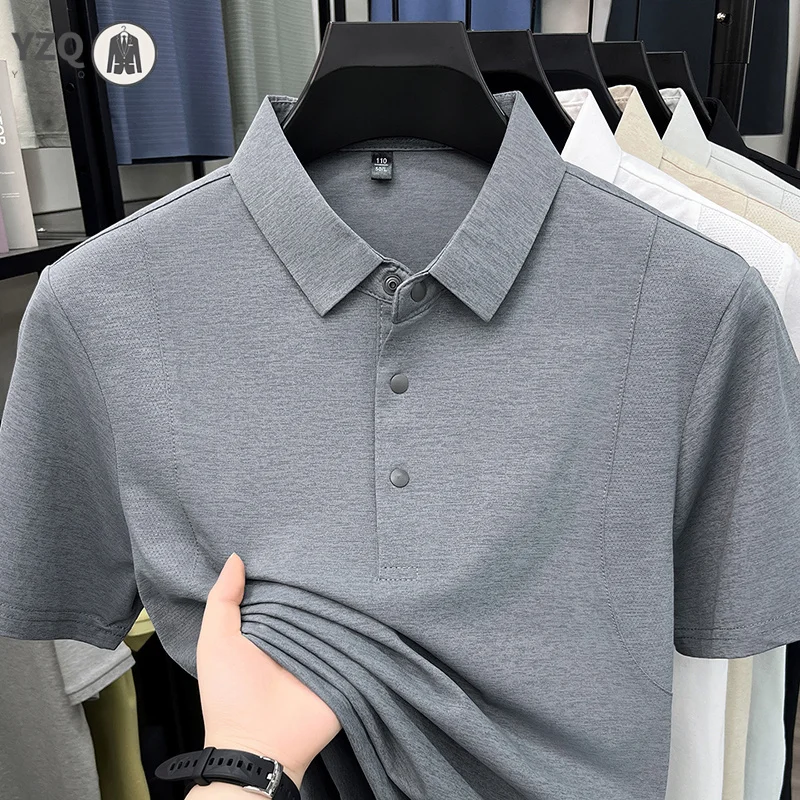 Slim Fit Half Button Placket Polo For Men Ventilated Side Panel Cloth Business Meeting Short Distance Travel Garment