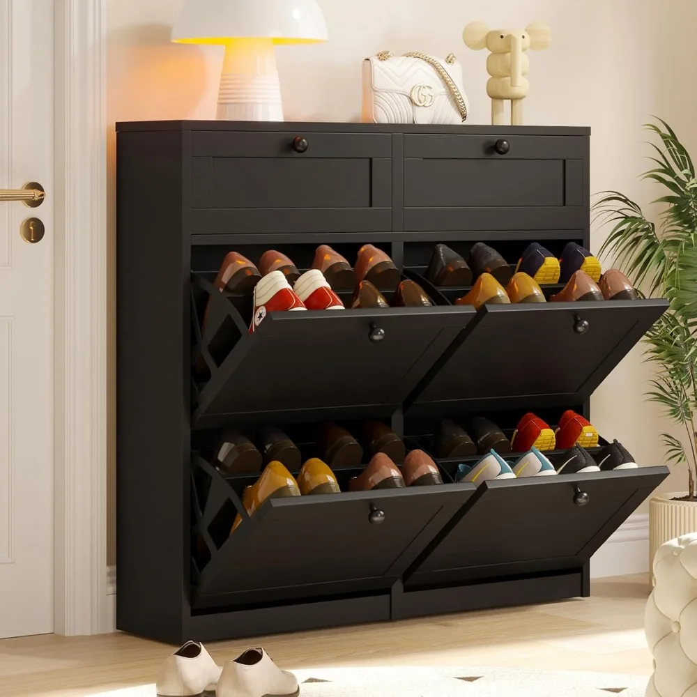 

Shoe cabinet with 4 flip drawers and 2 drawers, independent shoe cabinet with adjustable shelves, shoe storage rack