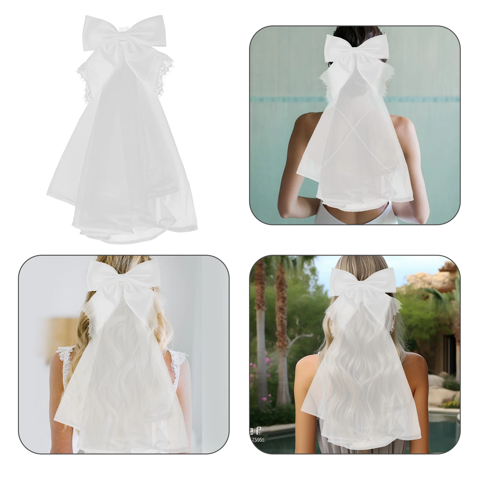 Bow Veil White Wedding Dress Women Hair Accessories Tie Veils for Costume Cloth Miss