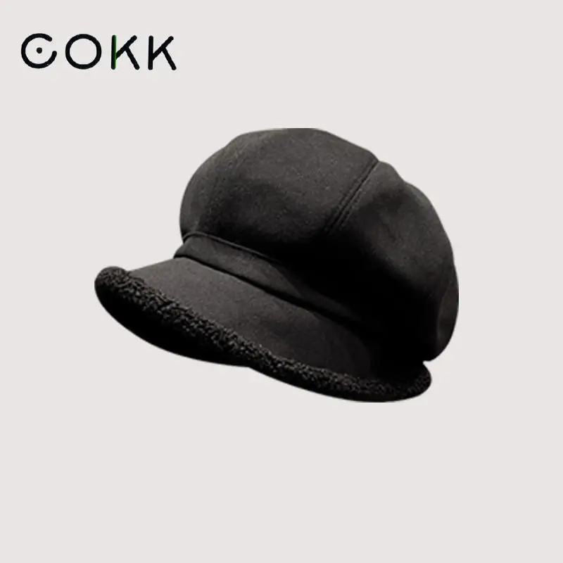 

COKK Bucket Hat Women Winter Autumn Octagonal Hats For Women Retro Solid Color Velvet Fisherman Cap Female Keep Warm Gorro New