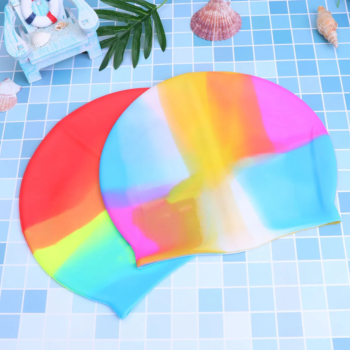 

2 pcs Silicone Waterproof Swim Cap Sports Elastic Swimming Hat For Adult Unisex Lightweight Durable Hair Protection Comfortable