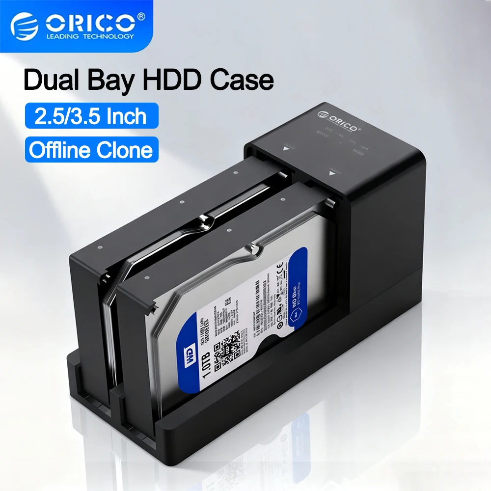

Док-станция ORICO с двумя отсеками для внешнего жесткого диска 2,5/3,5 дюйма и автономным клонированным чехлом SATA-USB для жесткого диска/SDD для жесткого диска 2,5 дюйма 3,5 дюйма