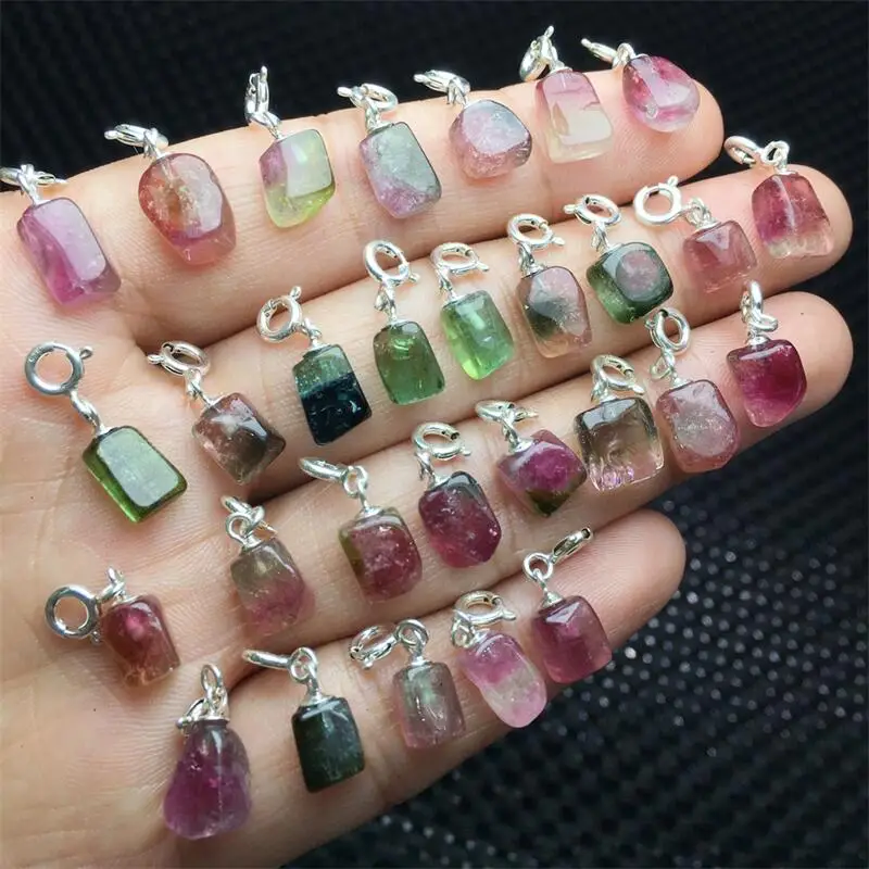 S925 Natural Freeform Watermelon Tourmaline Pendant Jewelry For Women Man Healing Reiki Crystal Stone Gemstone 1PCS