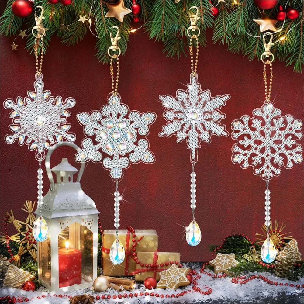 DIY Diamond Painting Kit Double-Sided Wind Chime Christmas Snowflakes Embroidery Pendant Hanging Home Decor Window Gift