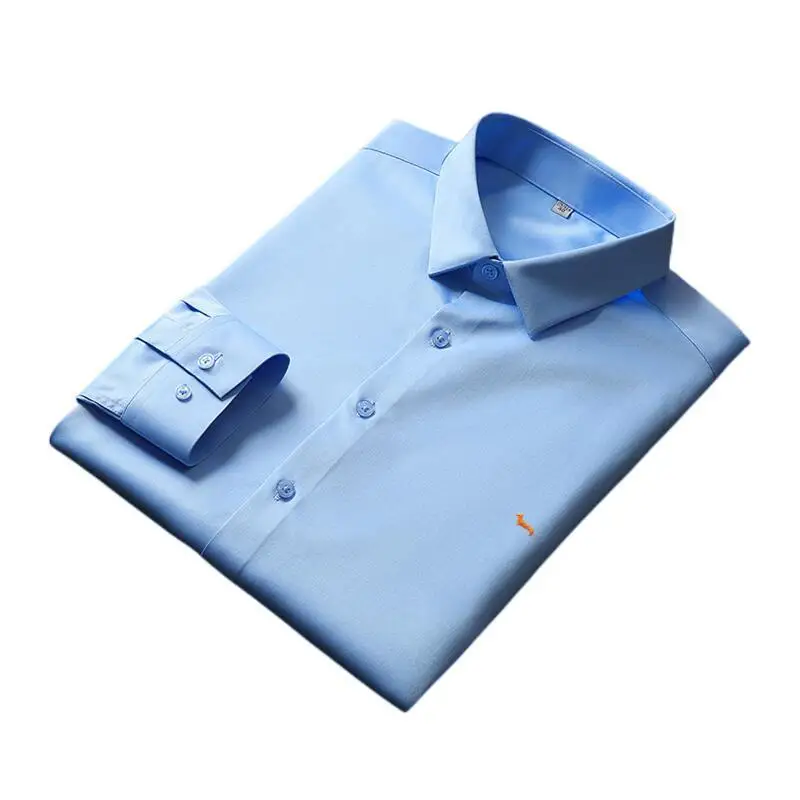 Neue Frühjahr Männer Casual Nicht-Eisen Seide Stehen Solide Farbe Business Stickerei Langarm Harmont Bluse Slim Fit Blaine hemden