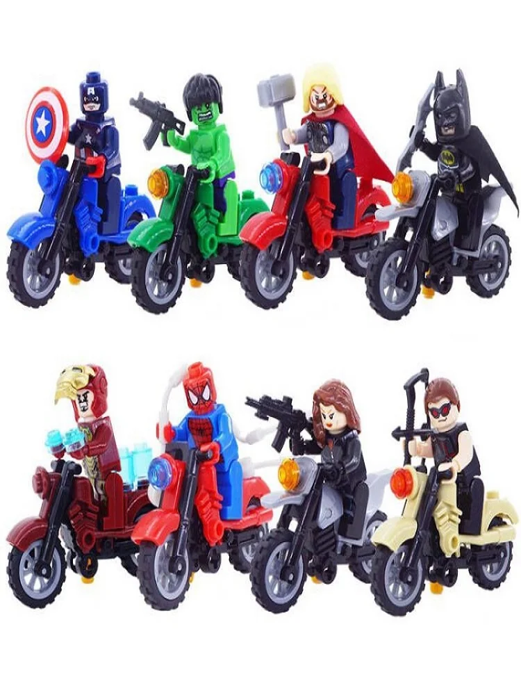 Jouet de construction de moto de super-héros MOC transfrontalier, méchant, à petites particules, en sachet OPP