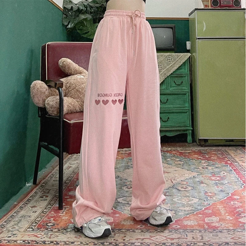 

MEXZT Harajuku Drawstring Print Trousers Women Oversized High Waist Embroidery Wide Leg Pants Streetwear Fashion Sweatpants Bf