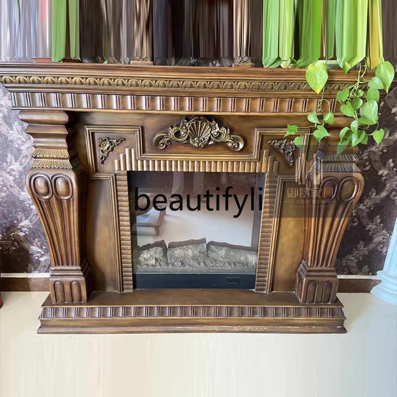 

European mantel 1.5 meters dark American solid wood stove cabinet decorative heating heating core