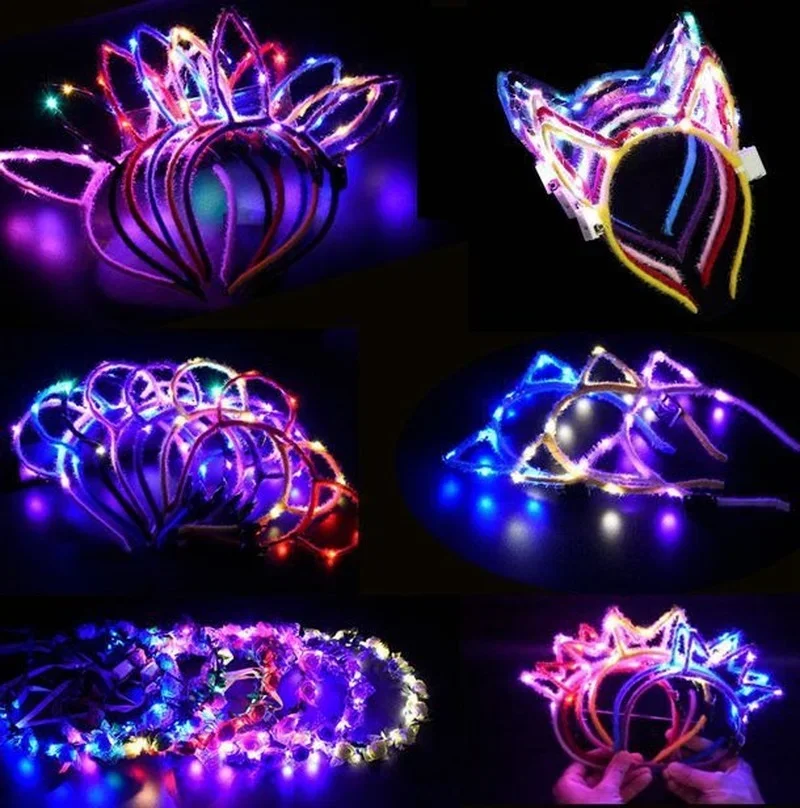 10pcs Glow Rabbit Bunny Cat Ears Lights Headband Costume Props Children Adult Girl Birthday Navidad Christmas Halloween