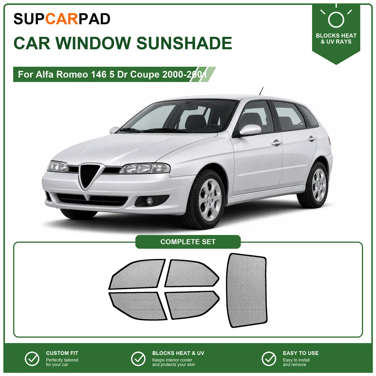 For Alfa Romeo 146 5 Dr Coupe 2000-2001 Full Set Car Window Sunshades UV Block Privacy Heat Insulated Foldable Car Curtain