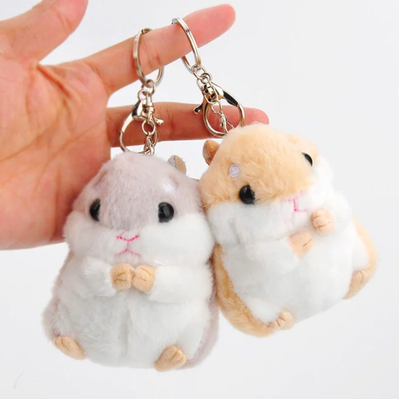 Kids Kawaii Cute Soft Plush Cartoon Animal White/Khaki Small Hamster Toy Doll Key Ring Handbag Backpack Car Decor Trinket