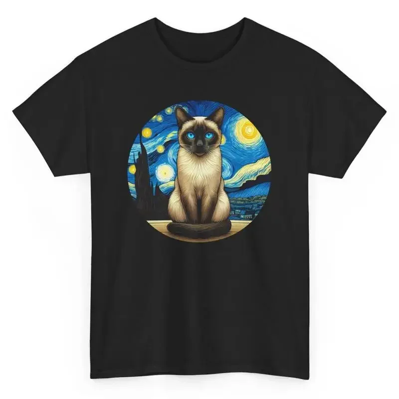 Van Gogh Cute Siamese Art T Shirt Cat Lovers Funny