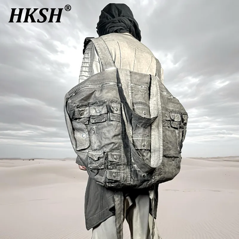 

HKSH Весенний новый мужской панк-темный Techwear Waste Land Style Хлопок большой емкости Модный карманный шикарный рюкзак Сумочка унисекс HK5874