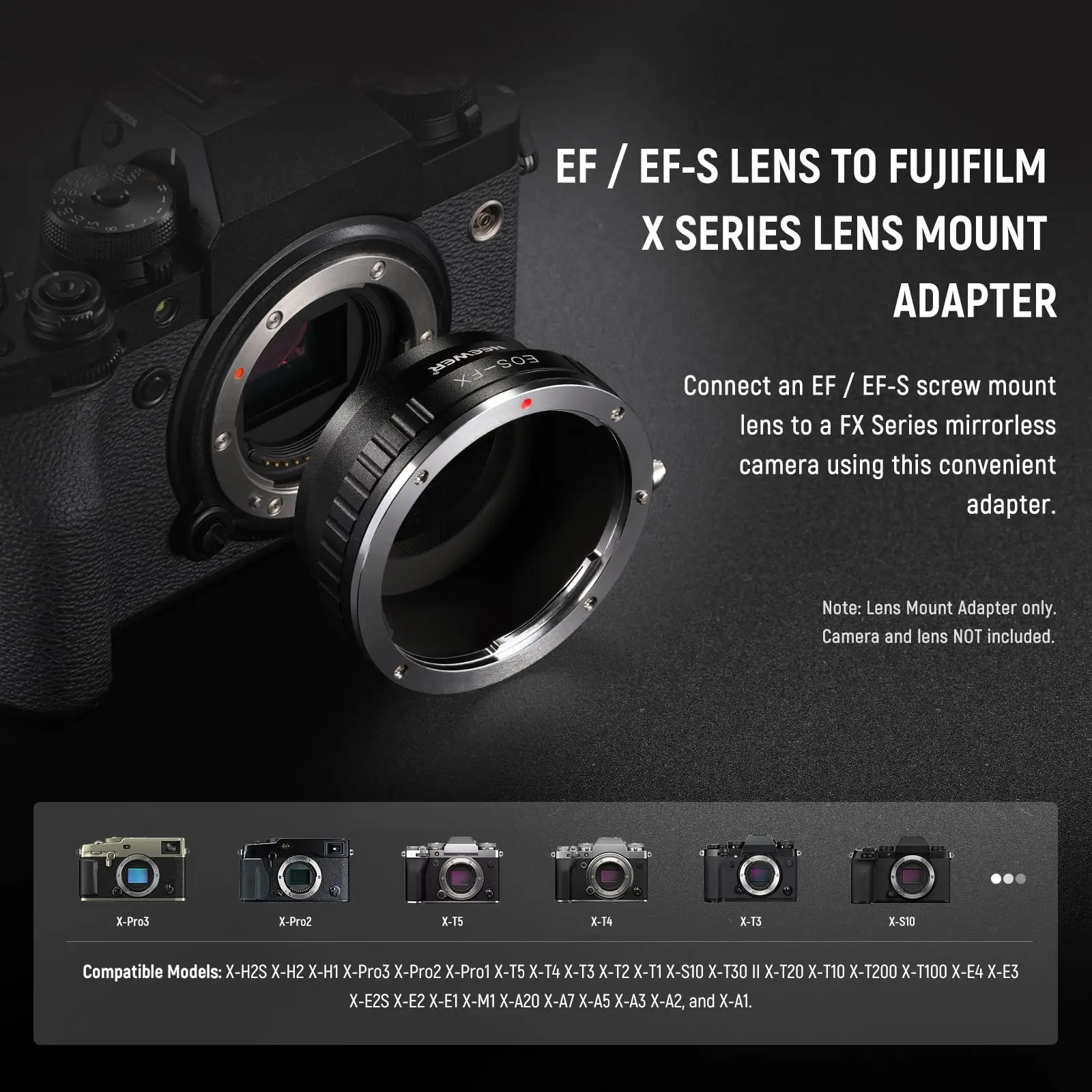 NEEWER EF to Fuji X Lens Mount Adapter for Canon EF EF-S Lens to Fujifilm X Series Camera X-T2 X-T3 X-T5 X-T20 X-Pro 2