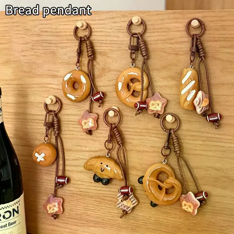 Cartoon Bread Shaped Keychain with Wrist Lanyard Waterproof Bag Decor Perfect Gift for Pastry Lovers Daily Carry