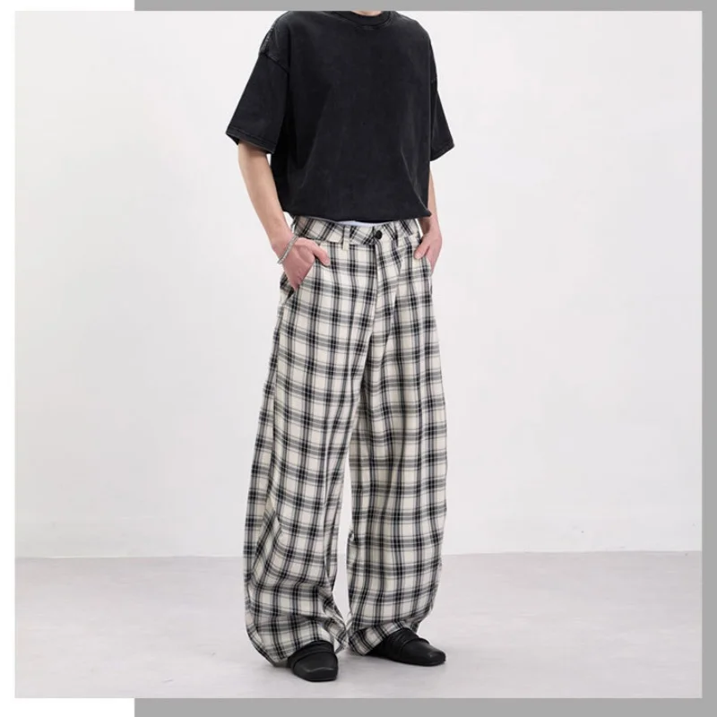 Plaid Wide-Leg Trousers for Men  Women Relaxed-Fit Casual Trousers Soft, Durable, Breathable and Drapey