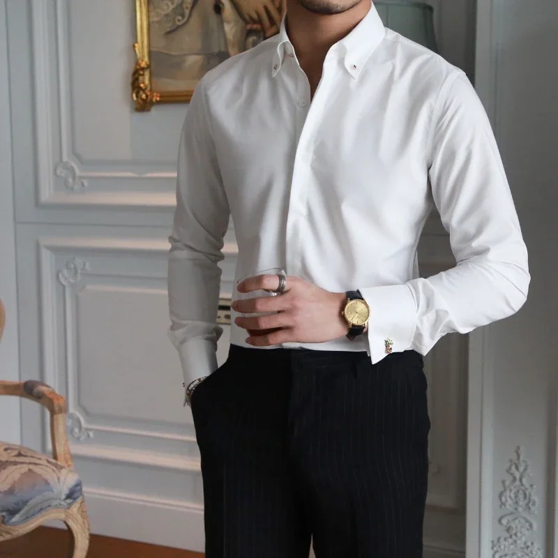 

2023 Spring Autumn High Quality Solid Shirts for Men Clothing New Fashion Slim Fit Men Casual Shirt Long Sleeve Dress Shirt