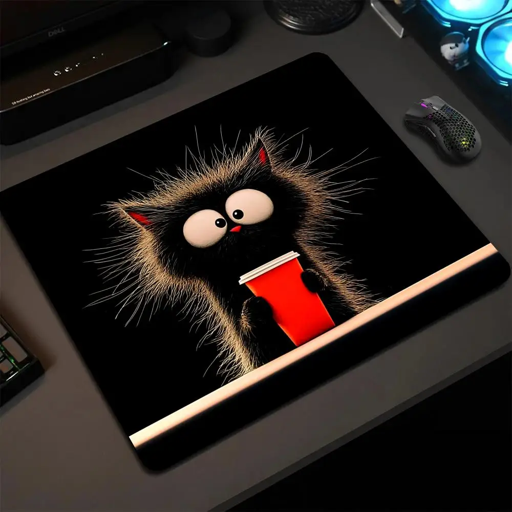 Fun Black Cat Hot Drink Printed Mouse Pad Laptop Game Mousepad Office Gaming DeskMat PC Keyboard Pad Rubber Anti-slip Desk Mat