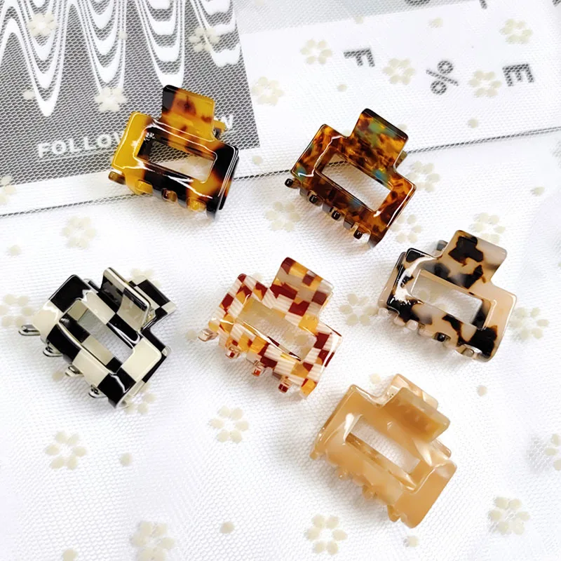 

Vintage Acetate Mini Hair Claws For Women Girls Hair Accessories Leopard Lattice Square Crab Hair Clip Fashion Hairpin Headwear