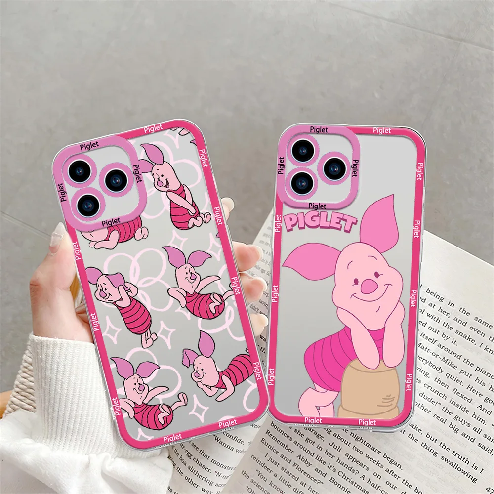 MINISO Winnie-the-Pooh Piglet Phone Case for iPhone 12 11 13 14 15 16 Max Pro Plus Transparent Bezel Shell