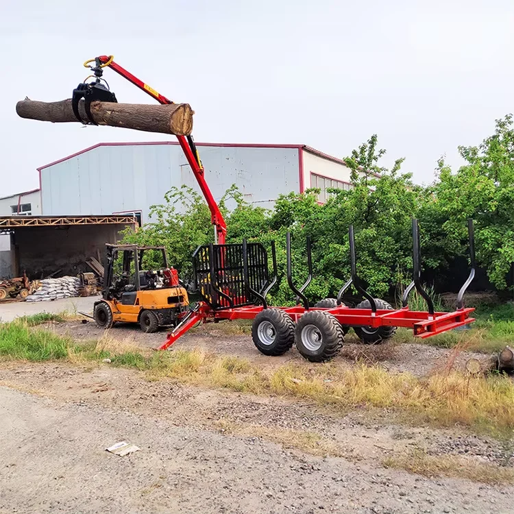 

Hydraulic Log Trailer with Crane Grapple | ATV Tractor Forestry Timber Loader | Remote Winch Wood Transport Trailer