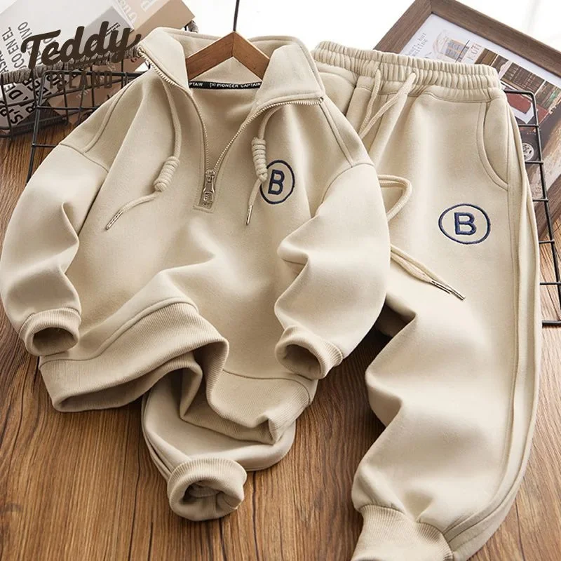 

Teenage Boys Autumn Sweatshirt Set Children's Printed Letters Loose Top Casual Pants 2 Piece Spring Clothes Trend 3-15Y